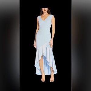 Elegant Adrianna Papell Blue High Low Sleeveless V-Neck Semiformal Gown